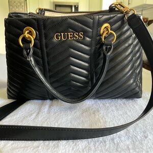 Guess Black Quilted Shoulder Bag with Gold Accents